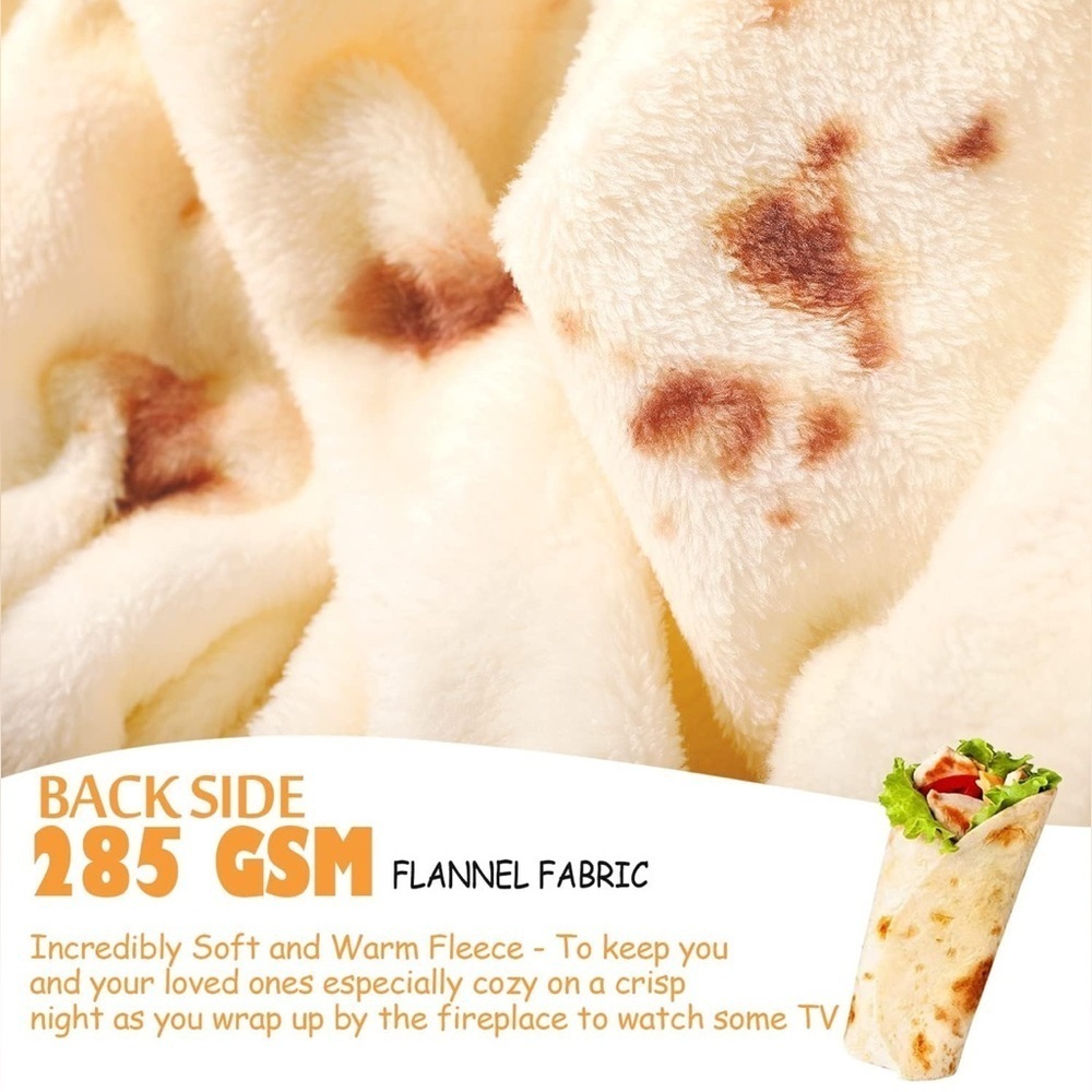 Giant Tortilla Burrito Throw Blanket, Double Sided, Ivory, Brown, 63 inches - Picture 6 of 17